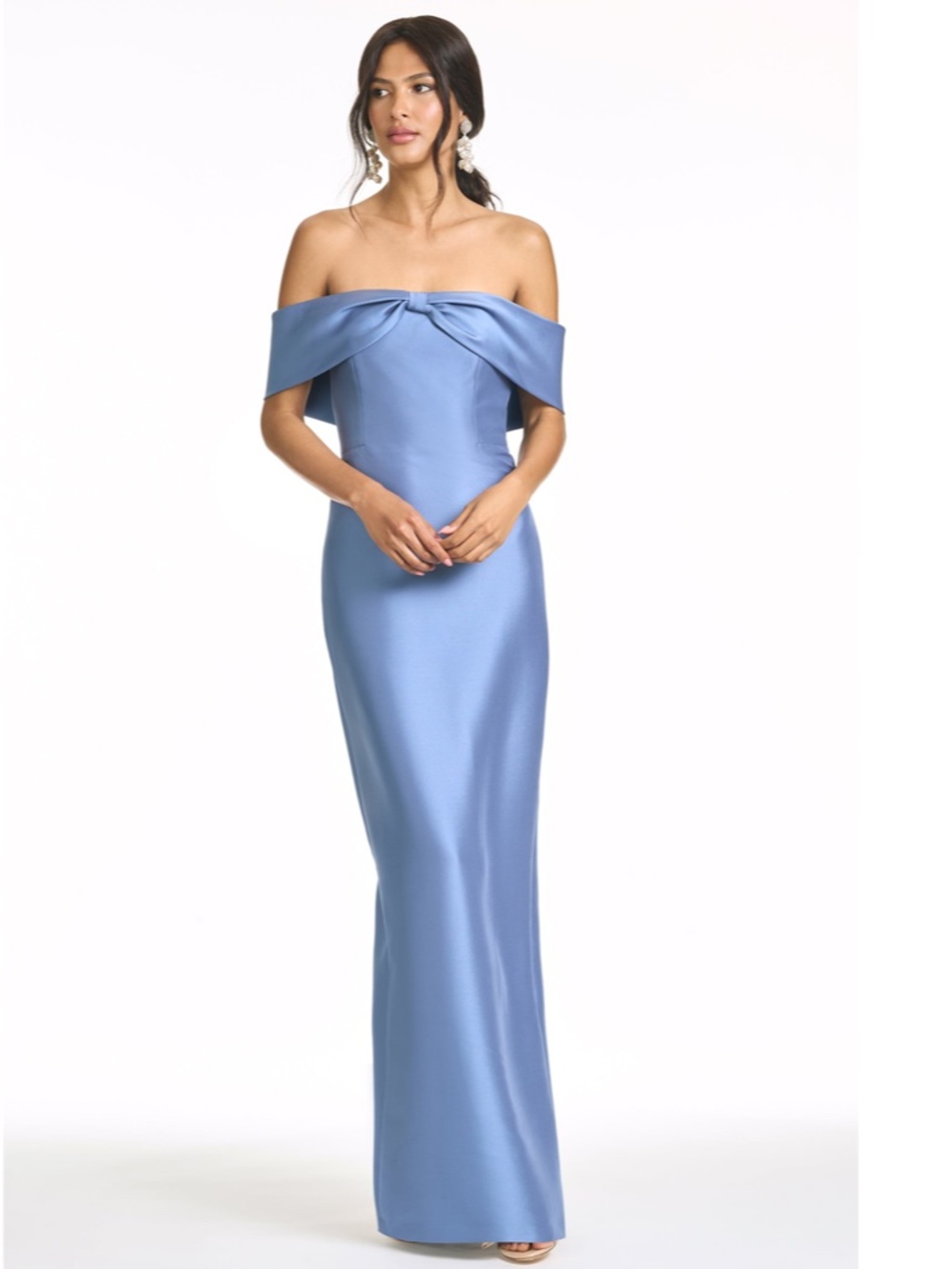NEW SACHIN BABI Twilight Blue MICHELLE Off the Shoulder BOW Mikado GOWN 8 - Picture 3 of 13